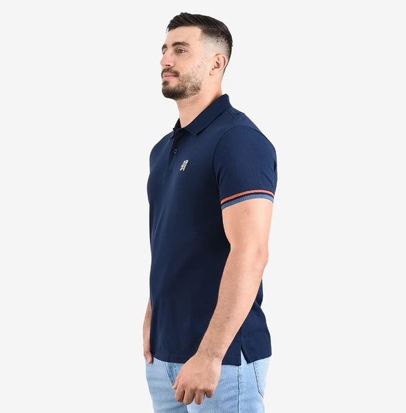 Cotton Pique Knitted Collar Short Sleeve Tapered Embroidery Polo (Solid Lion)