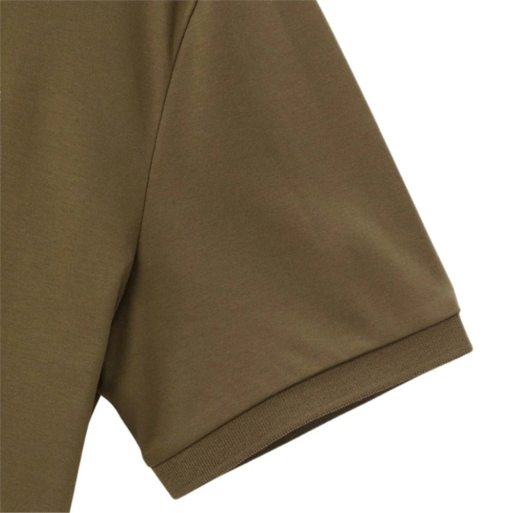 Cotton Interlock Flat Knitted Collar Short Sleeve Slim Embroidery Solid Polo (Liquid Touch)