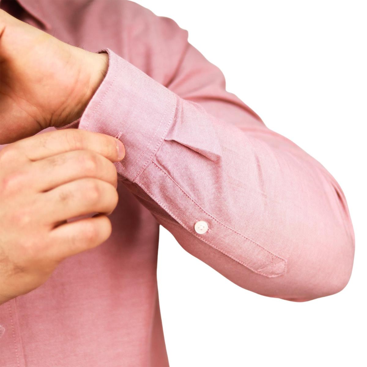 قميص قطني أكسفورد بأكمام طويلة وقصة ضيقة مطرزة، قابل للغسل