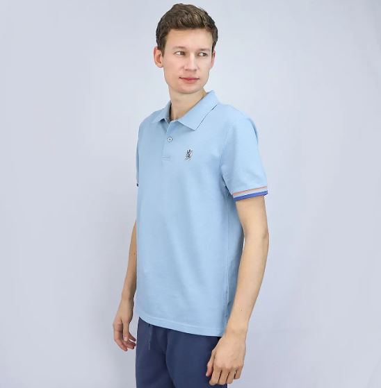 Cotton Pique Knitted Collar Short Sleeve Tapered Embroidery Polo (Solid Lion)