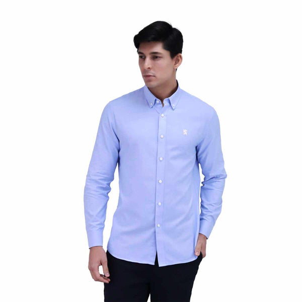 Cotton Oxford Long Sleeve Slim Embroidery Garment Wash Shirt