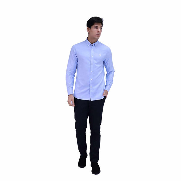 Cotton Oxford Long Sleeve Slim Embroidery Garment Wash Shirt