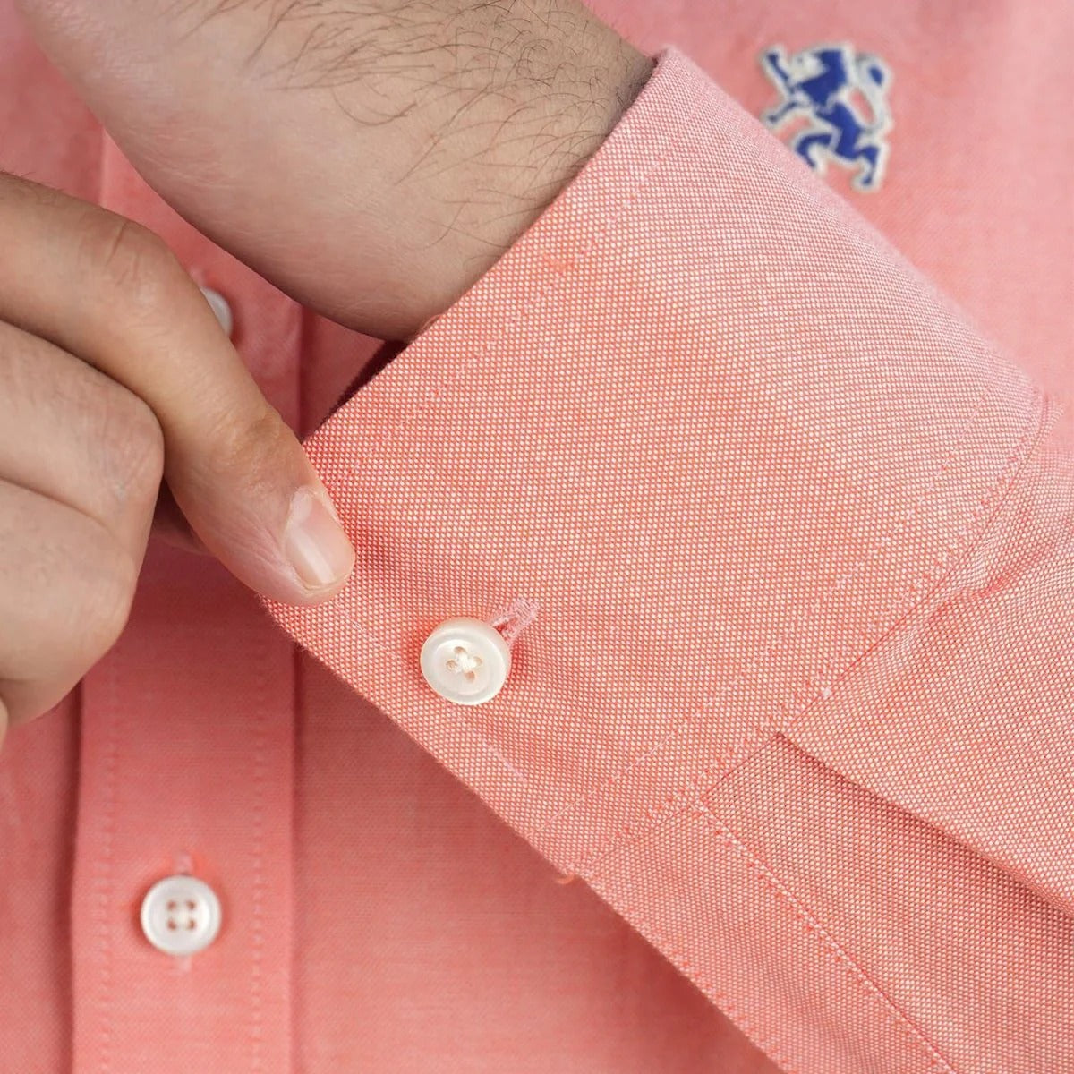 Cotton Oxford Long Sleeve Slim Embroidery Garment Wash Shirt