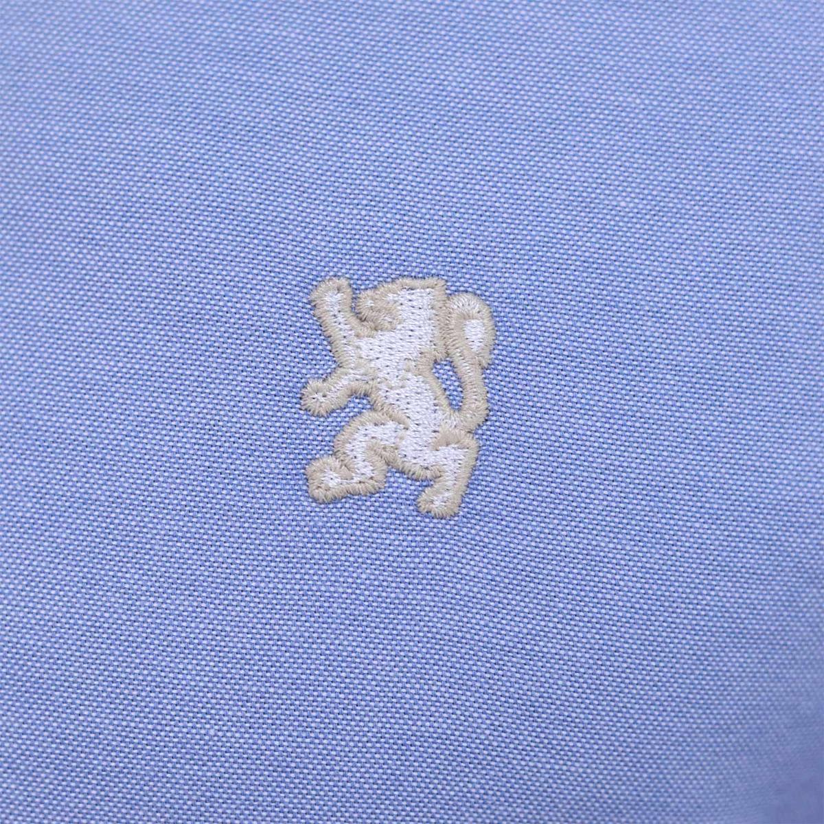 قميص قطني أكسفورد بأكمام طويلة وقصة ضيقة مطرزة، قابل للغسل