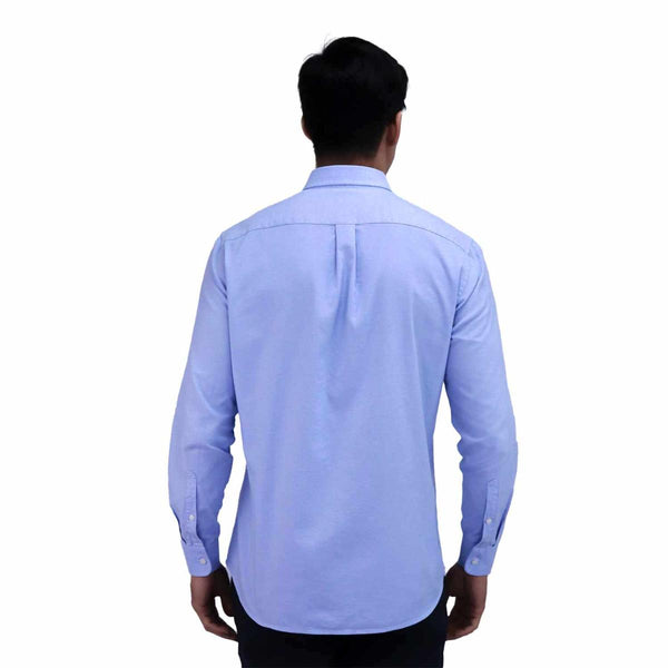 Cotton Oxford Long Sleeve Slim Embroidery Garment Wash Shirt