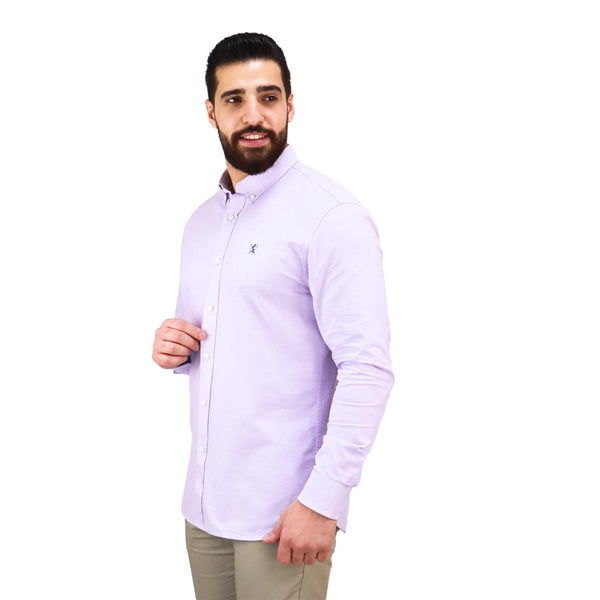 Cotton Oxford Long Sleeve Slim Embroidery Garment Wash Shirt