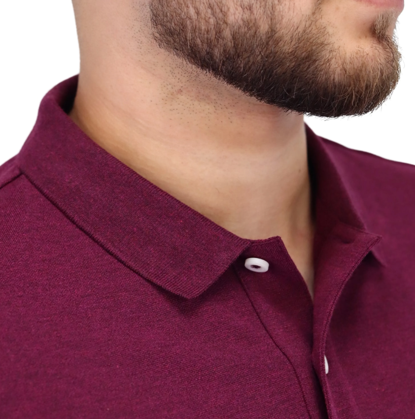 قميص بولو قطني/ليكرا بيكيه بياقة محبوكة وأكمام قصيرة وقصة ضيقة بلون موحد