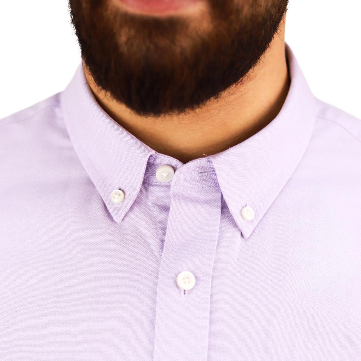 قميص قطني أكسفورد بأكمام طويلة وقصة ضيقة مطرزة، قابل للغسل