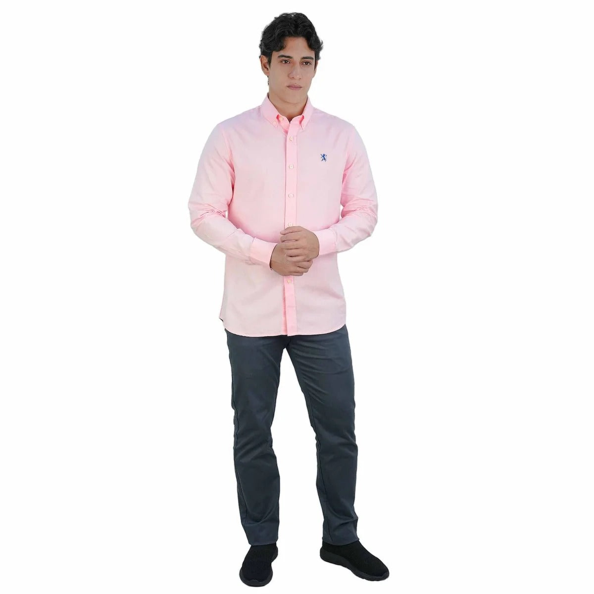 Cotton Oxford Long Sleeve Slim Embroidery Garment Wash Shirt