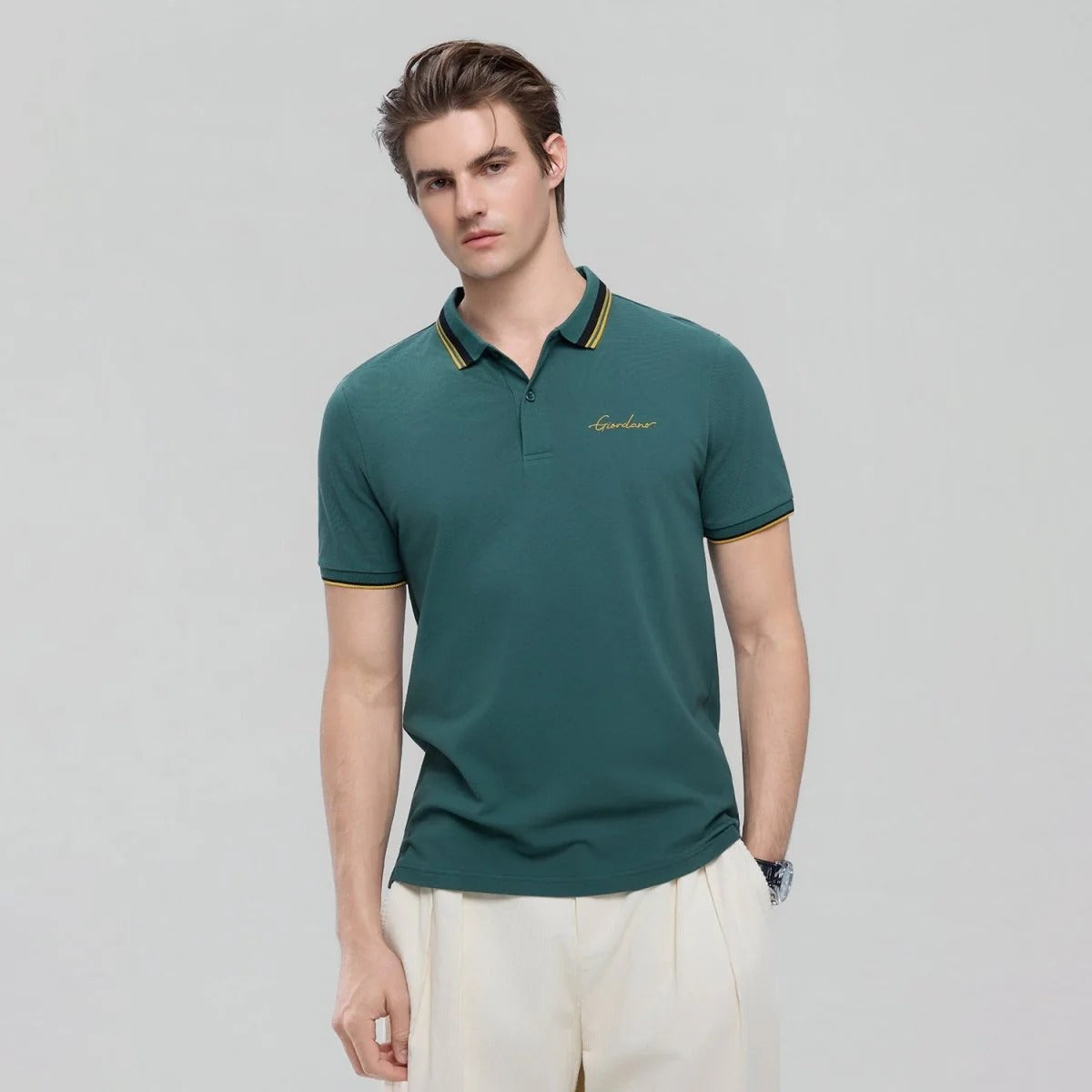 Men's Slim Pique Polo With Contrast Collar & Signature Embroidery
