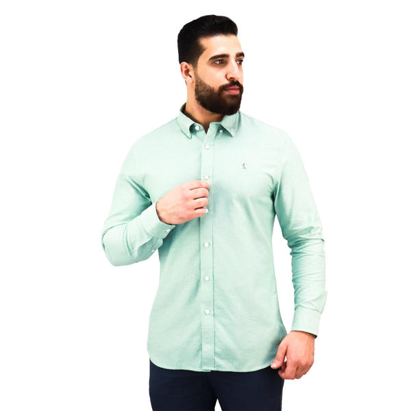 Cotton Oxford Long Sleeve Slim Embroidery Garment Wash Shirt