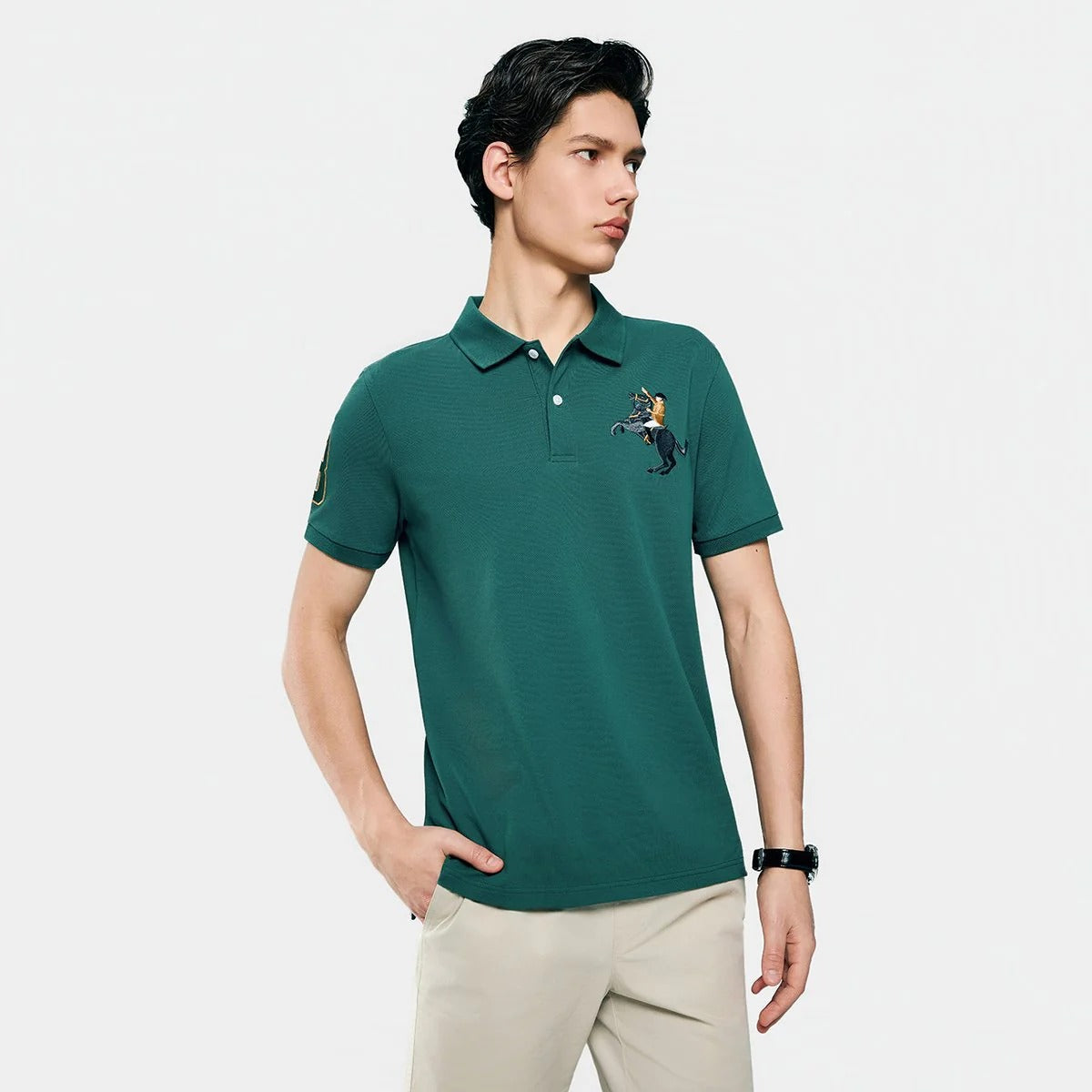 Men's Slim Fit Napoleon Embroidery Lycra Pique Polo