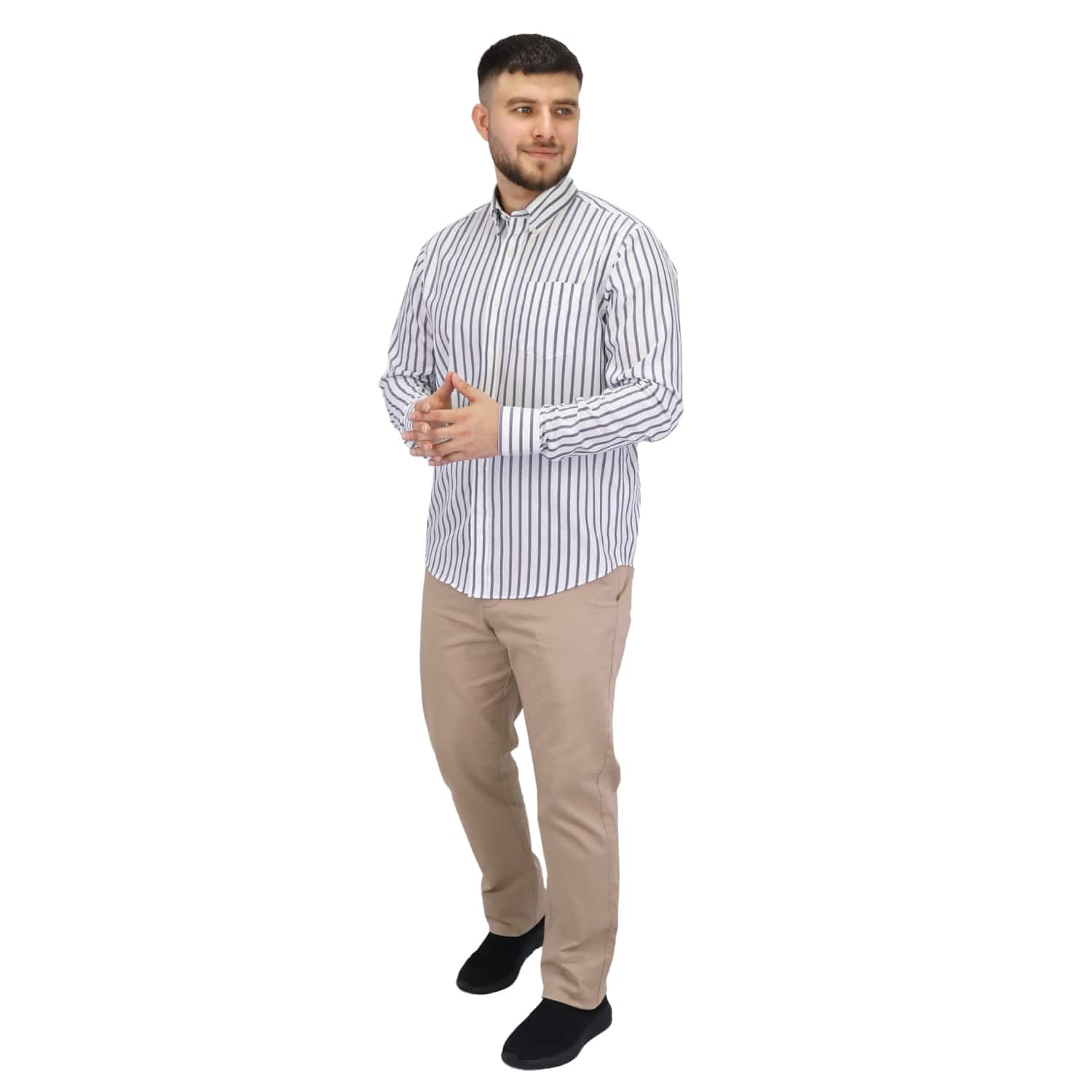 Cotton Wrinkle Free Long Sleeve Regular Button Front Garment Wash Shirt