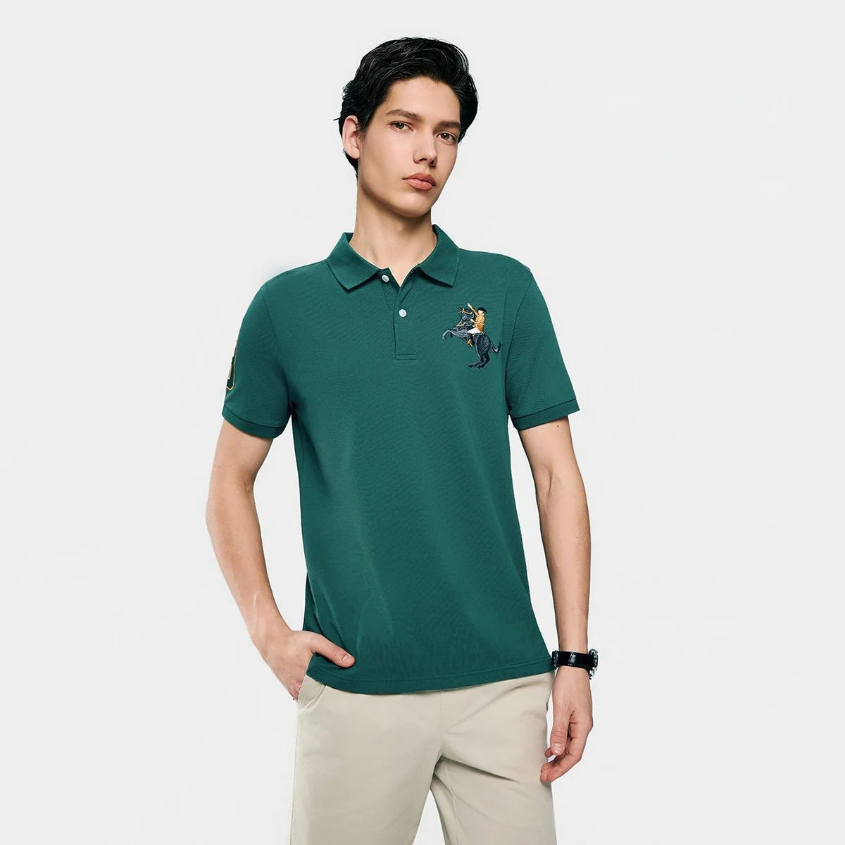 Men's Slim Fit Napoleon Embroidery Lycra Pique Polo