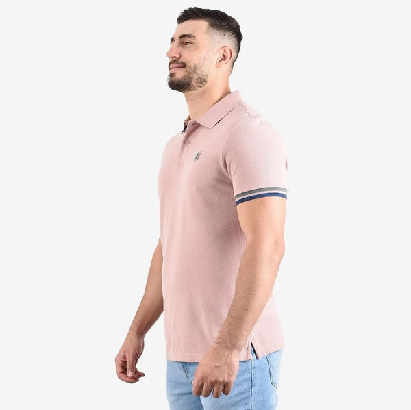 Cotton Pique Knitted Collar Short Sleeve Tapered Embroidery Polo (Solid Lion)