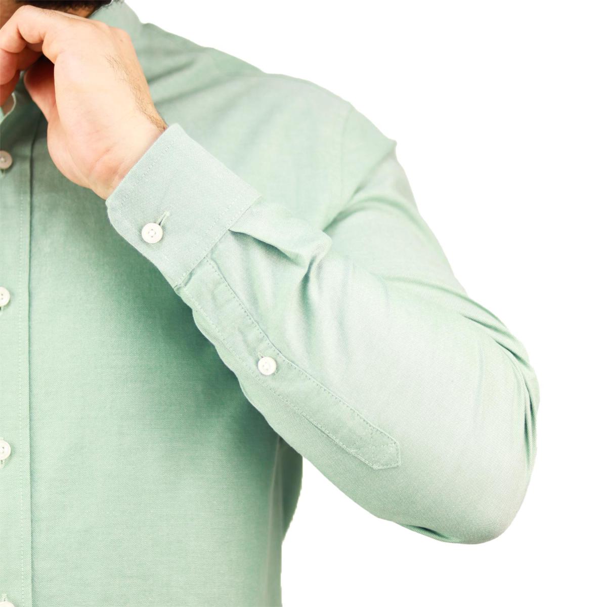 قميص قطني أكسفورد بأكمام طويلة وقصة ضيقة مطرزة، قابل للغسل