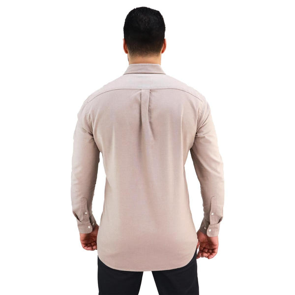 Cotton Oxford Long Sleeve Slim Embroidery Garment Wash Shirt