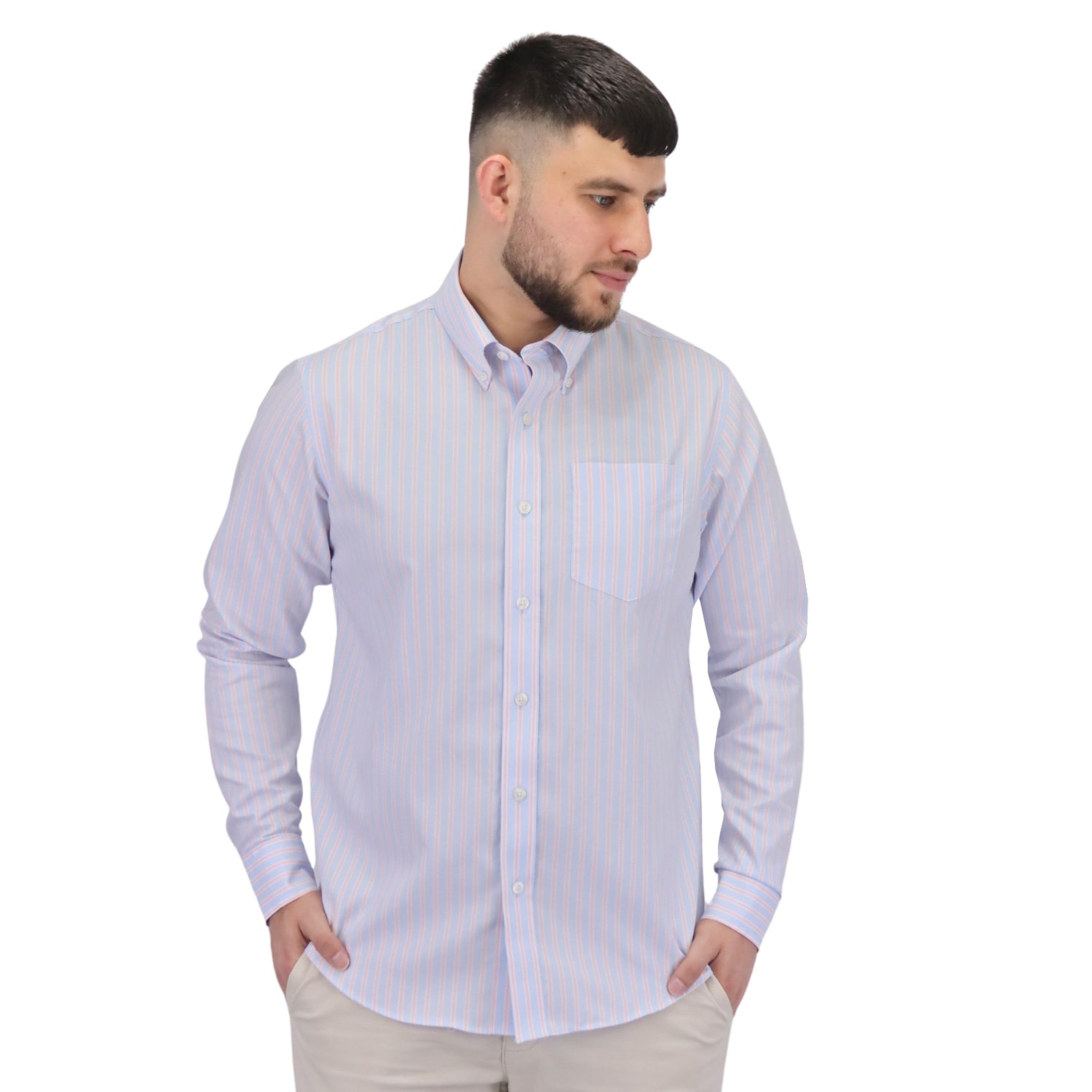 Cotton Wrinkle Free Long Sleeve Regular Button Front Garment Wash Shirt