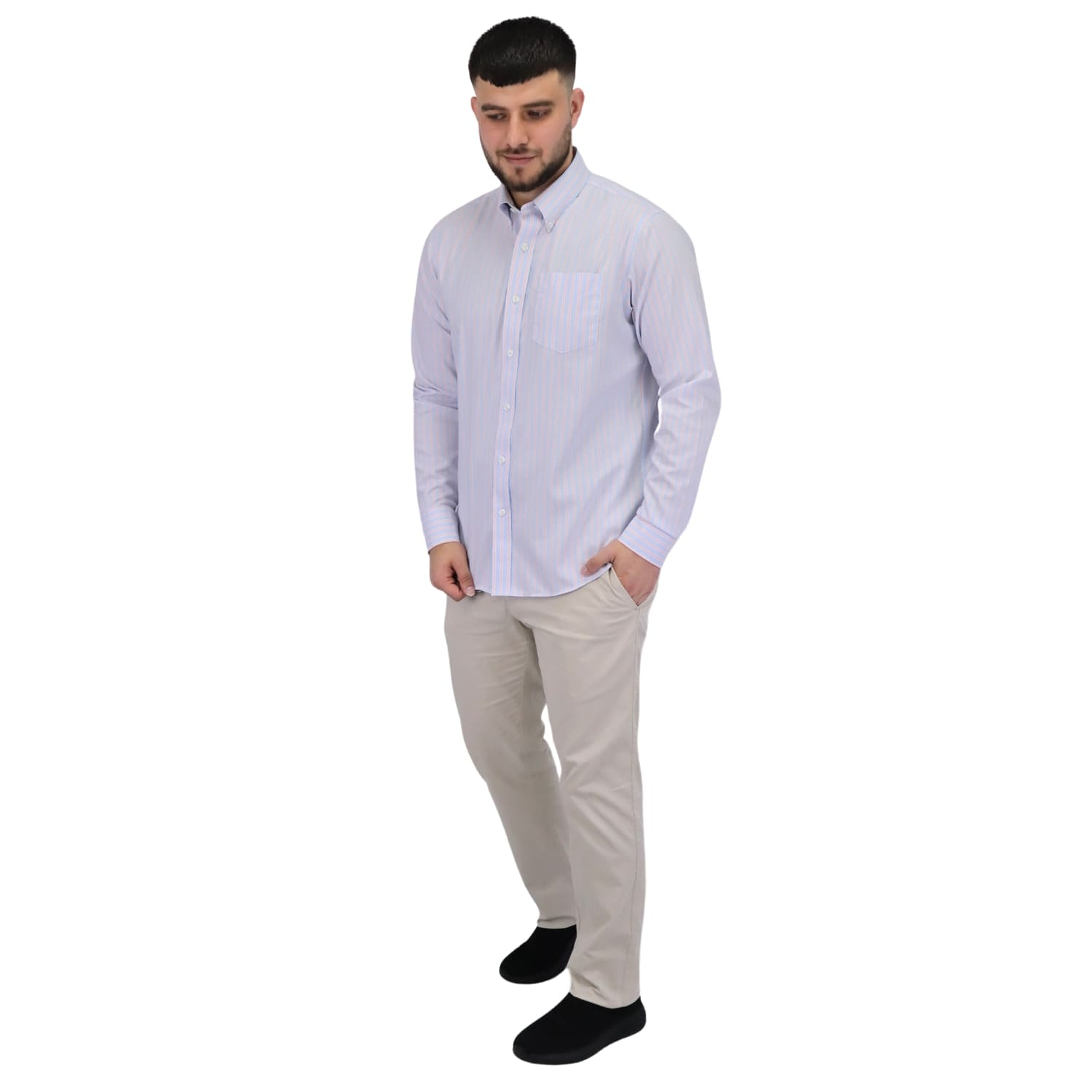 Cotton Wrinkle Free Long Sleeve Regular Button Front Garment Wash Shirt