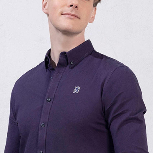 Cotton Oxford Flannel Long Sleeve Slim Embroidery Garment Wash Shirt
