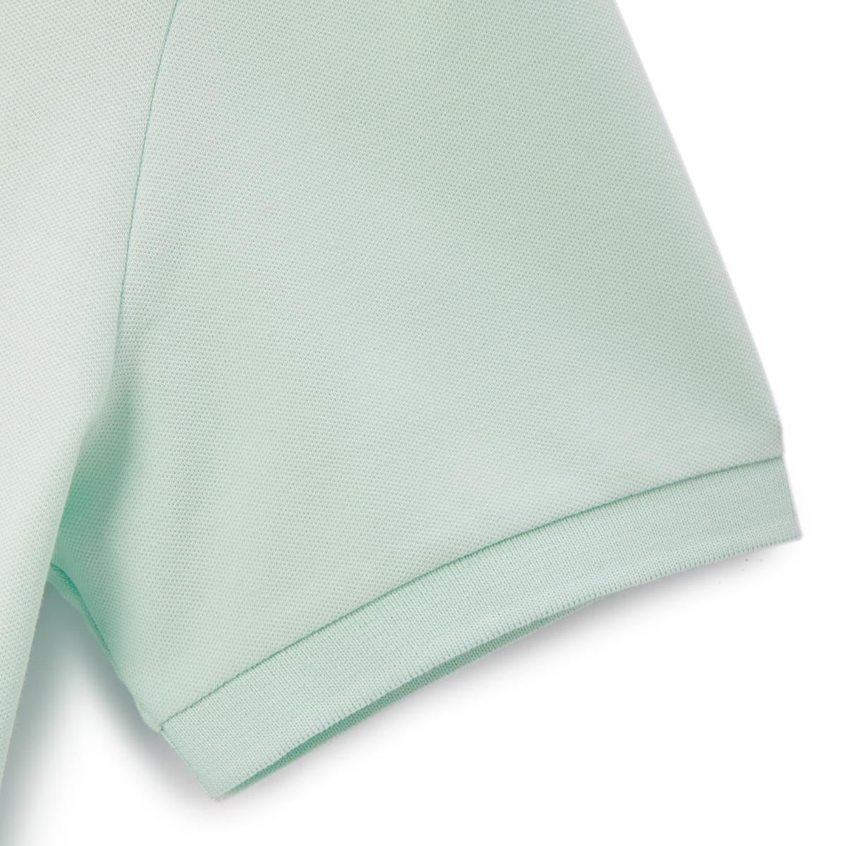 قميص بولو نابليون قصير الأكمام مطرز بتطريز رفيع، مصنوع من قماش البيكيه القطني/الليكرا، بياقة محبوكة مسطحة