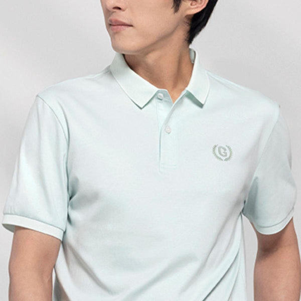 Cotton Interlock Flat Knitted Collar Short Sleeve Slim Embroidery Solid Polo (Liquid Touch)