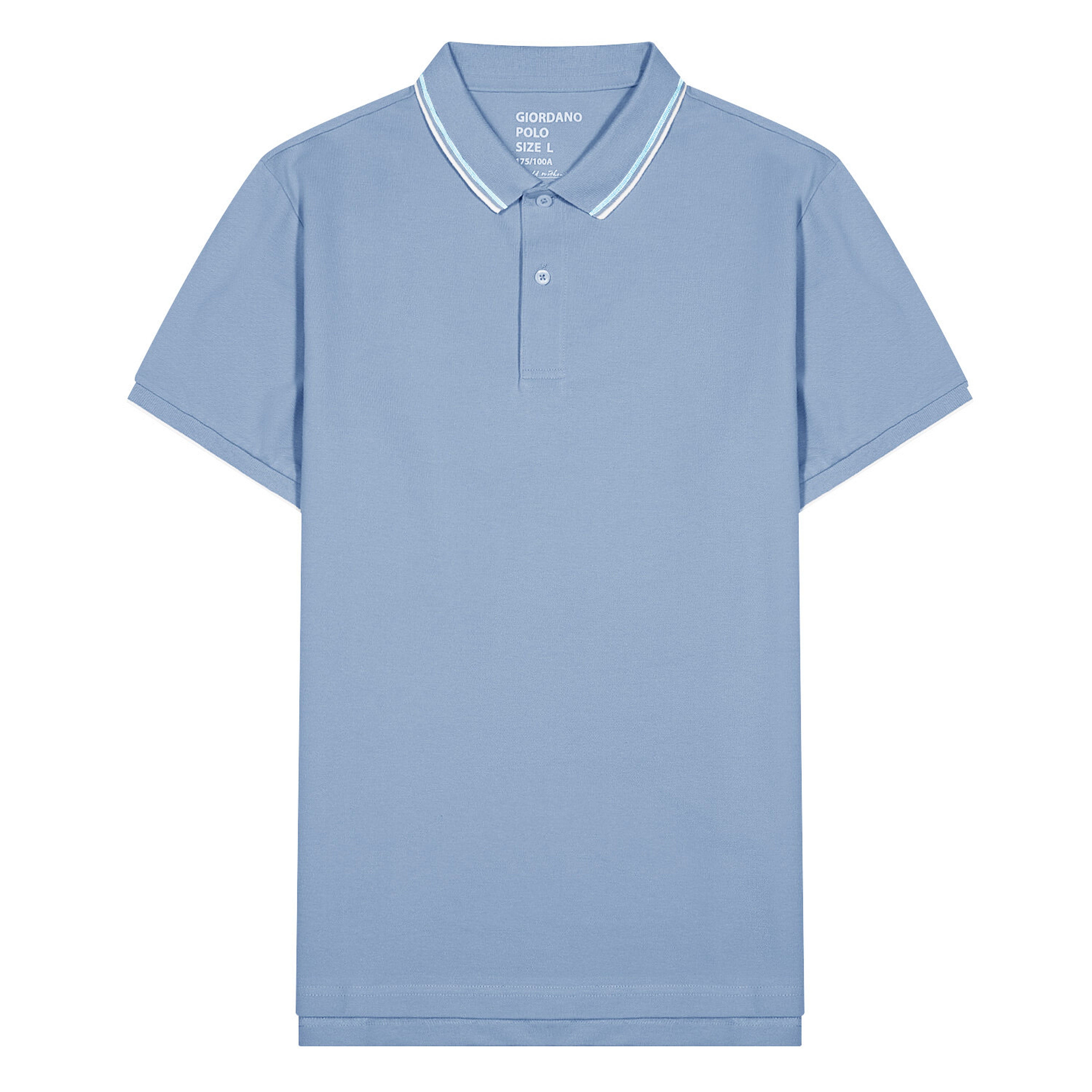 قميص بولو قطني/ليكرا بيكيه بياقة محبوكة وأكمام قصيرة وقصة ضيقة بلون موحد