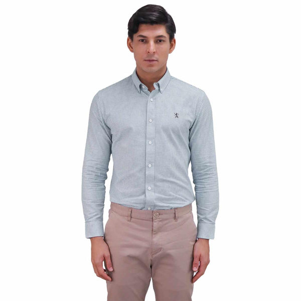 Cotton Oxford Long Sleeve Slim Embroidery Garment Wash Shirt