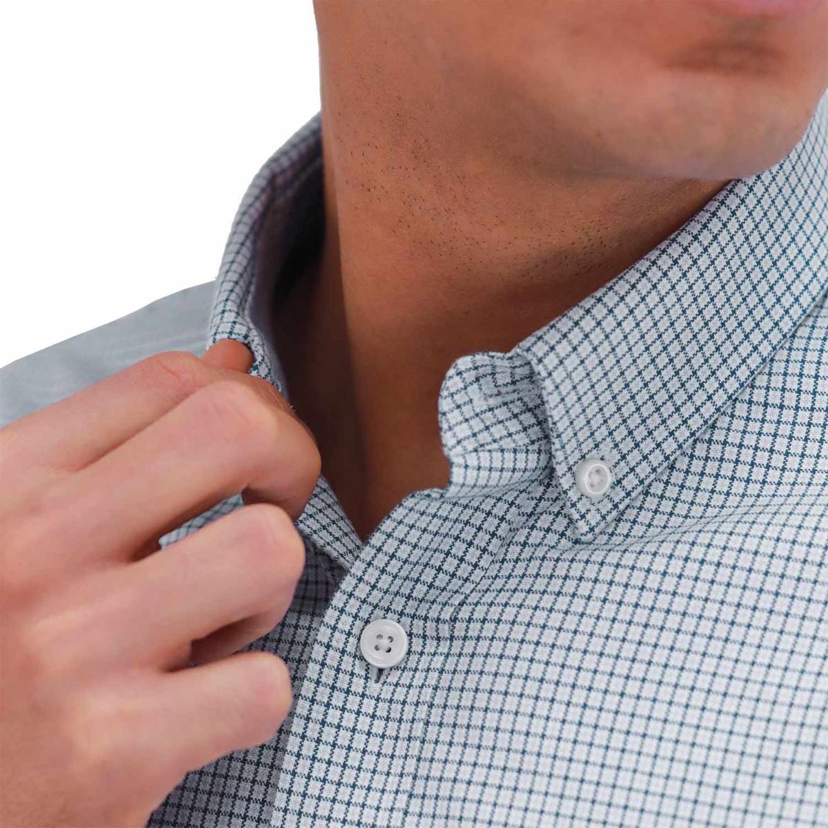 قميص قطني أكسفورد بأكمام طويلة وقصة ضيقة مطرزة، قابل للغسل