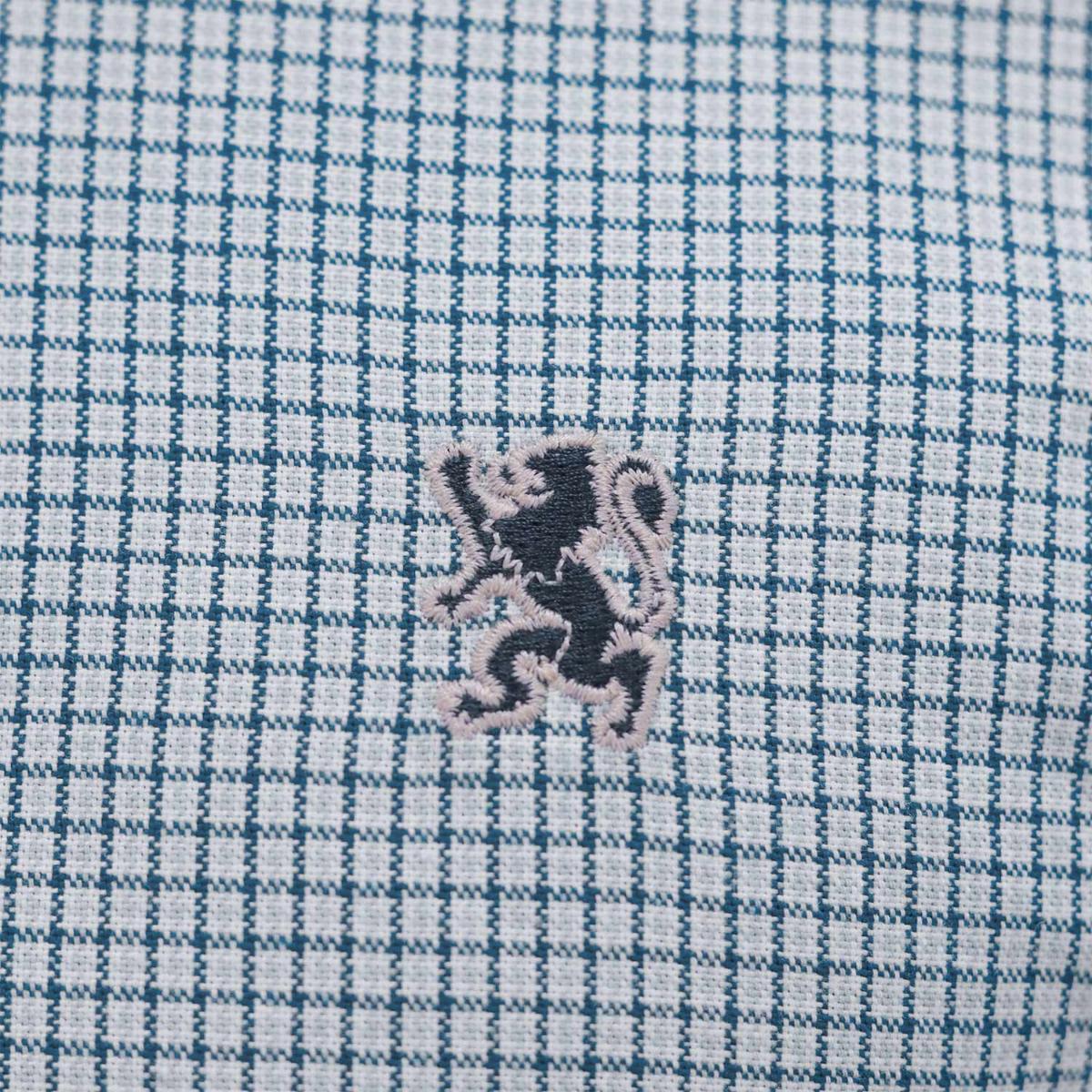 قميص قطني أكسفورد بأكمام طويلة وقصة ضيقة مطرزة، قابل للغسل