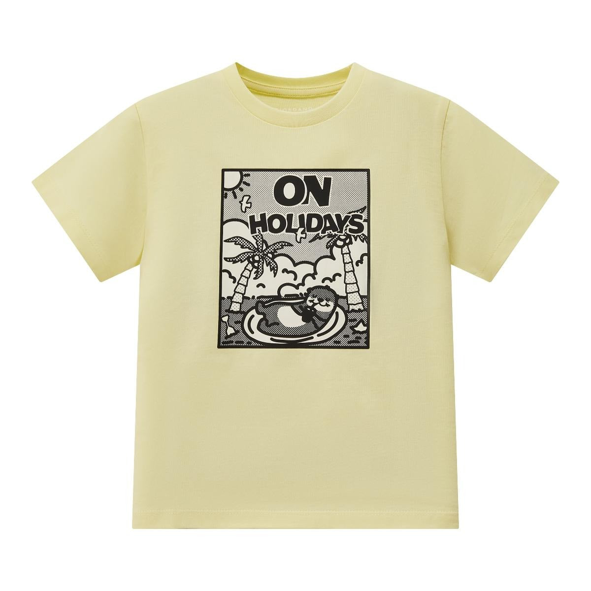 تيشيرت قطني جيرسي بأكمام قصيرة ورقبة دائرية وطبعة عادية (للصغار)