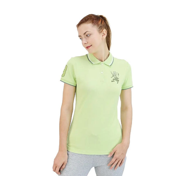 Women's Cotton/Lycra Pique Knitted Collar Short Sleeve Classic Slim Embroidery Bold Polo