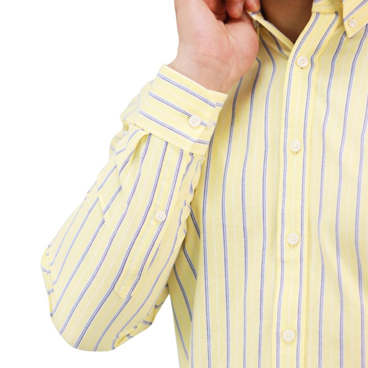 قميص قطني أكسفورد بأكمام طويلة وقصة ضيقة مطرزة، قابل للغسل