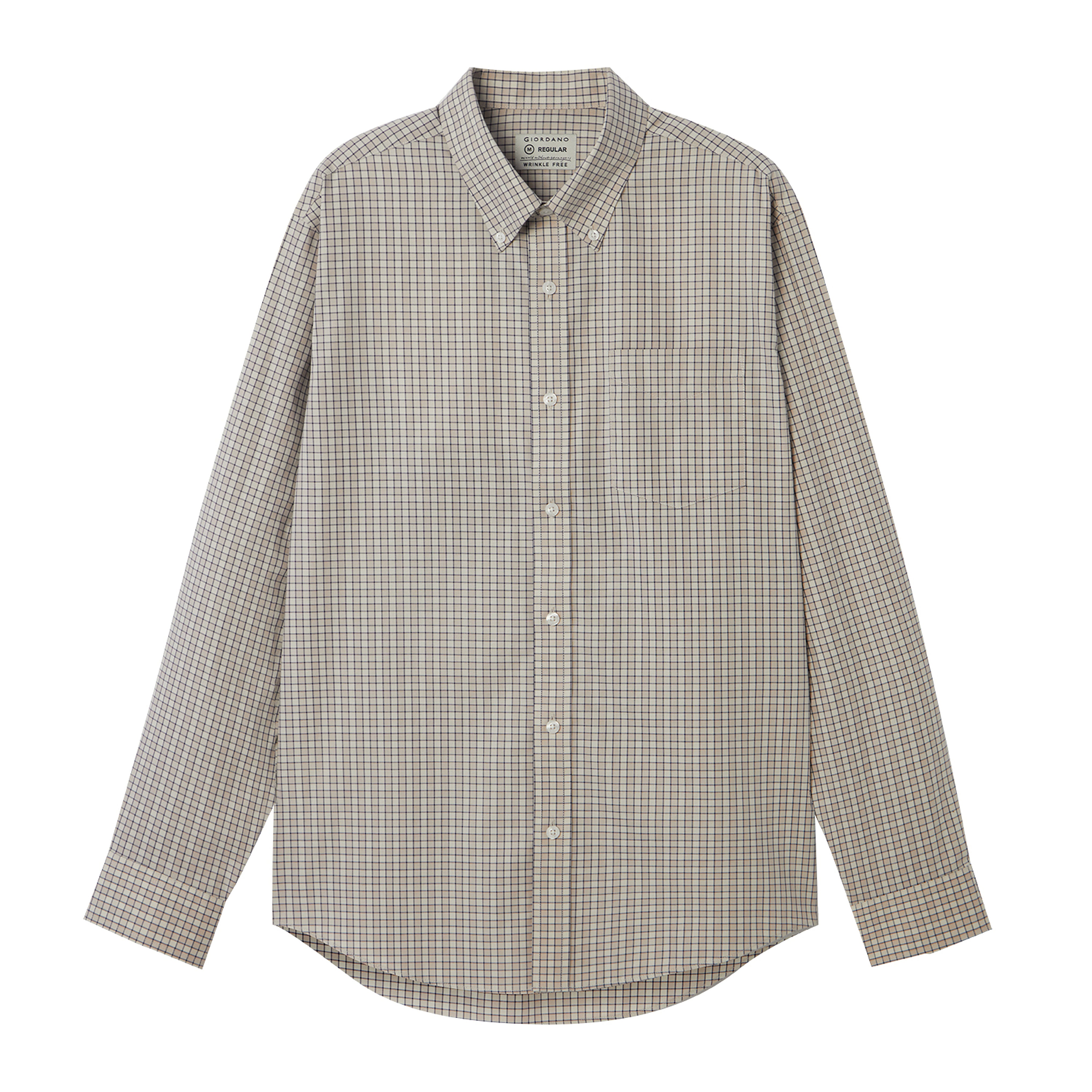 Cotton Wrinkle Free Long Sleeve Regular Button Front Garment Wash Shirt