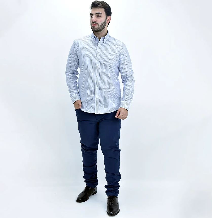 بنطال كاكي قطني/سباندكس بخصر عادي وقصة ضيقة (حزام خصر مطاطي 180)