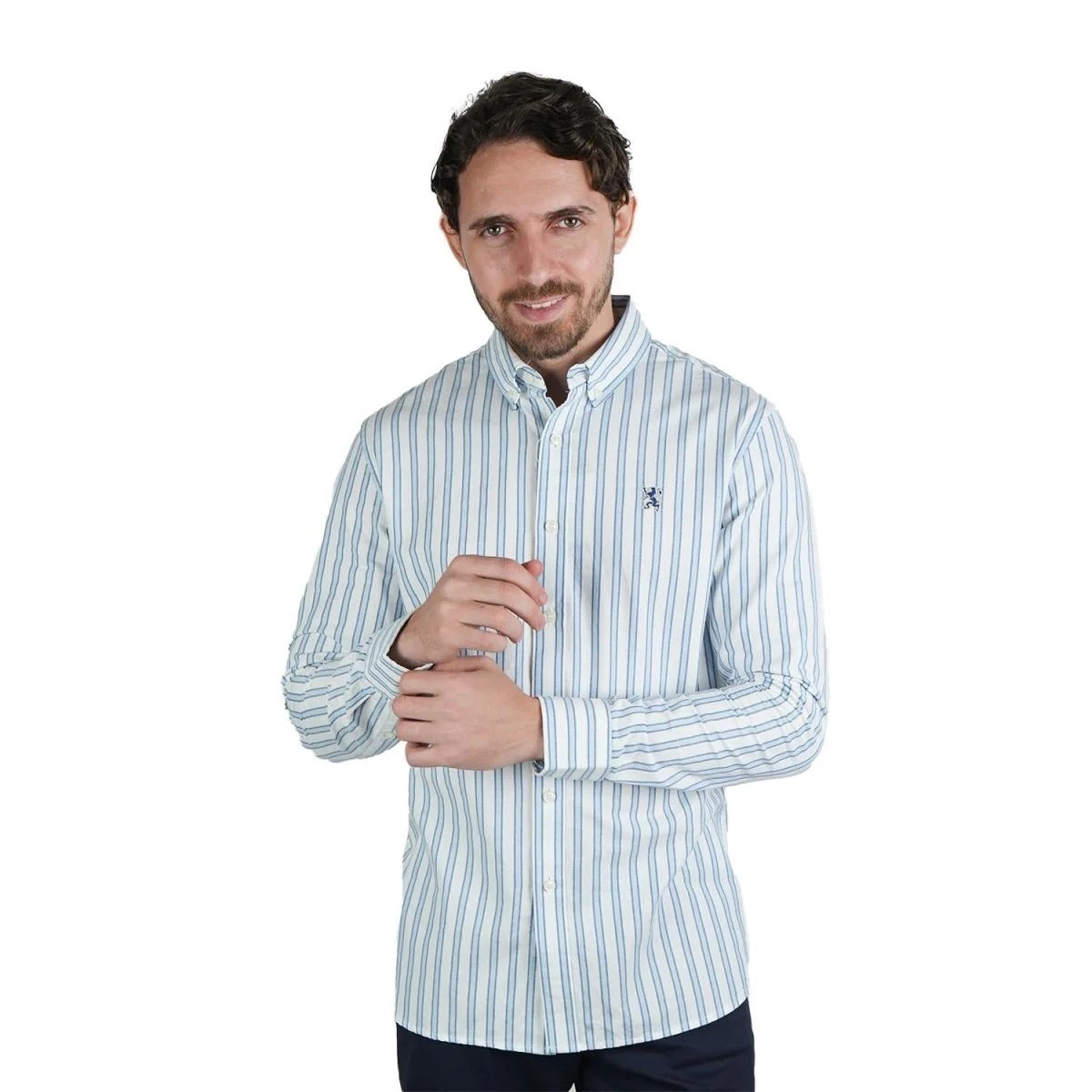 Cotton Oxford Long Sleeve Slim Embroidery Garment Wash Shirt