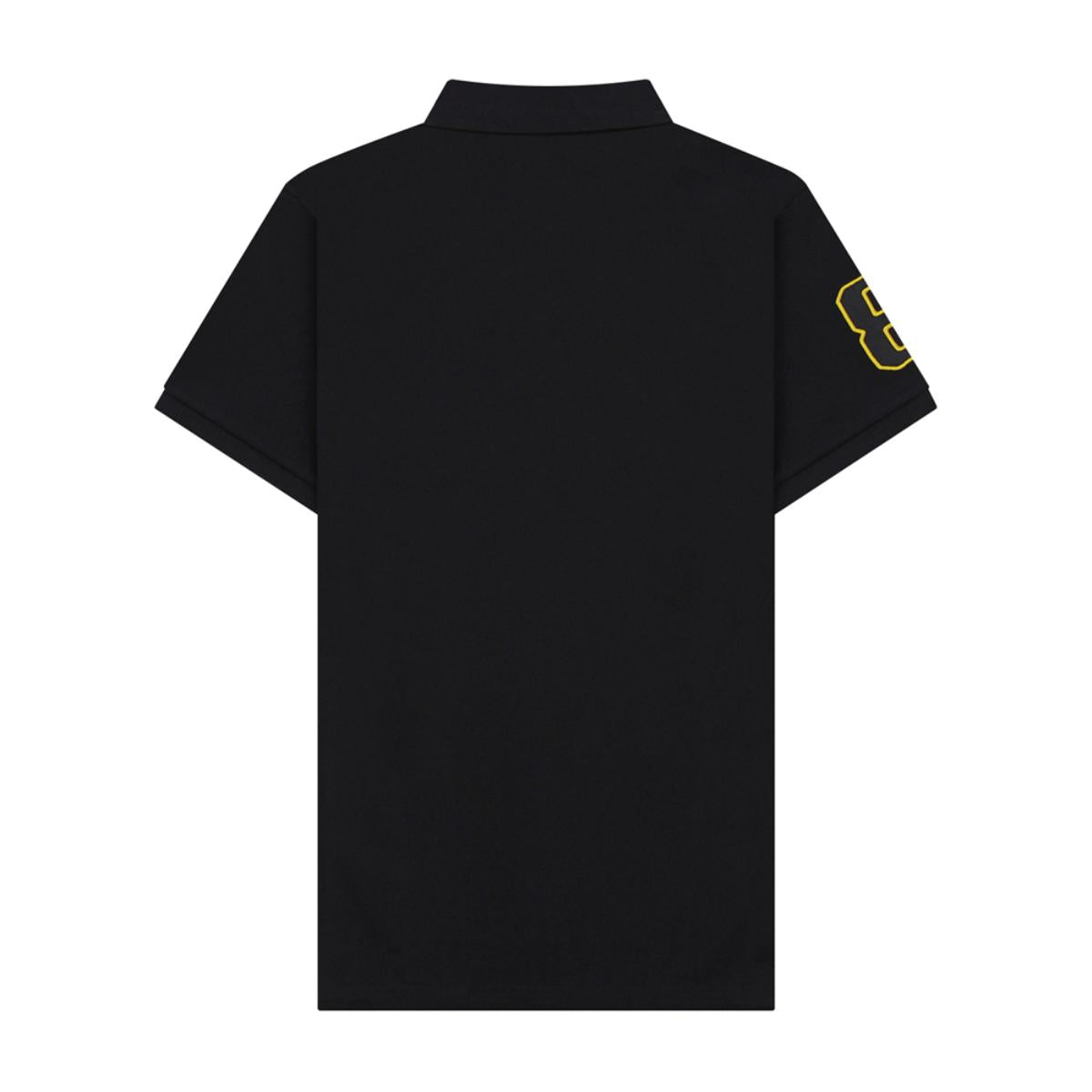 قميص بولو قصير الأكمام بتطريز جريء، مصنوع من القطن/ليكرا بيكيه، بياقة محبوكة