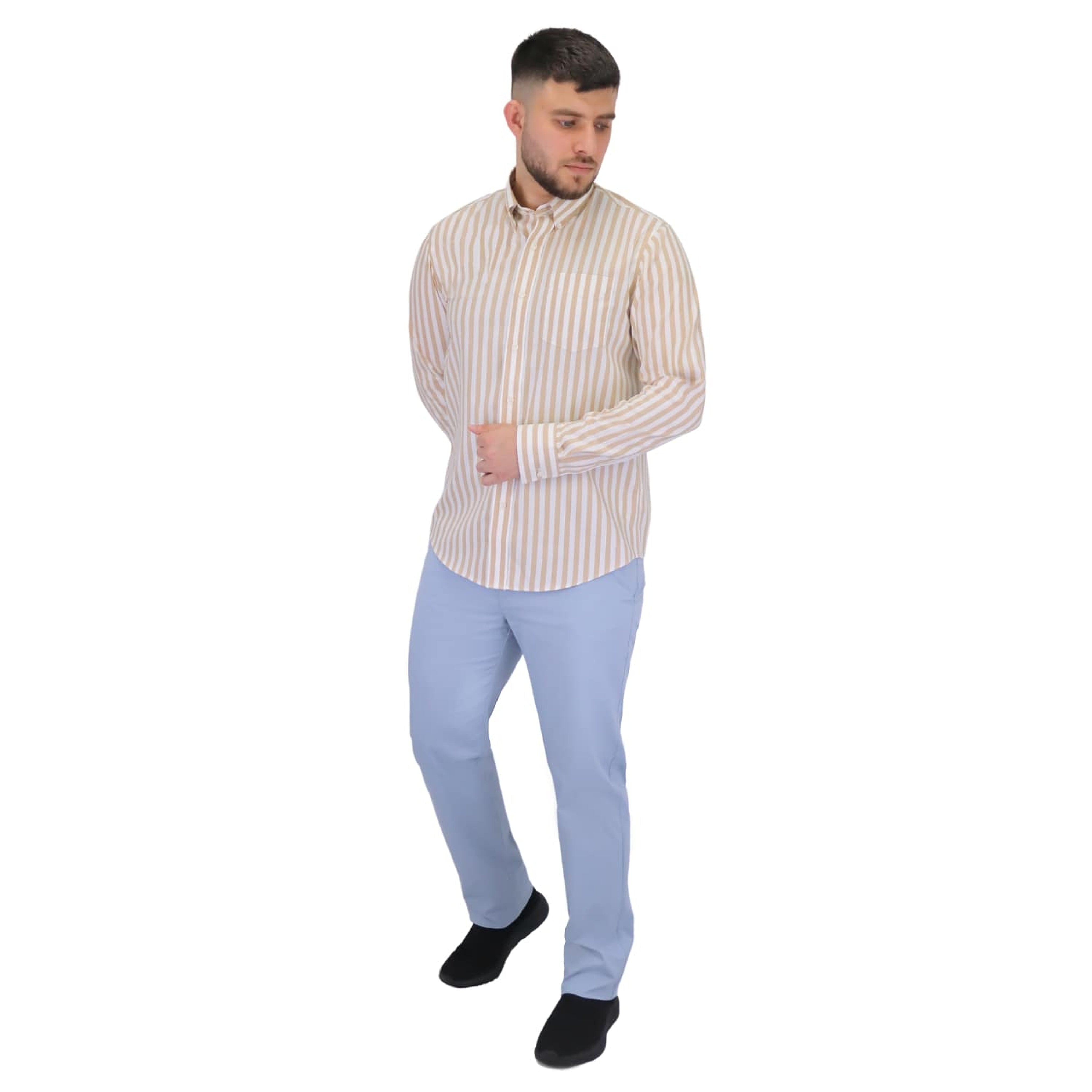 Cotton Wrinkle Free Long Sleeve Regular Button Front Garment Wash Shirt