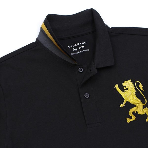 Cotton/Lycra Pique Knitted Collar Short Sleeve Slim Embroidery Bold Polo