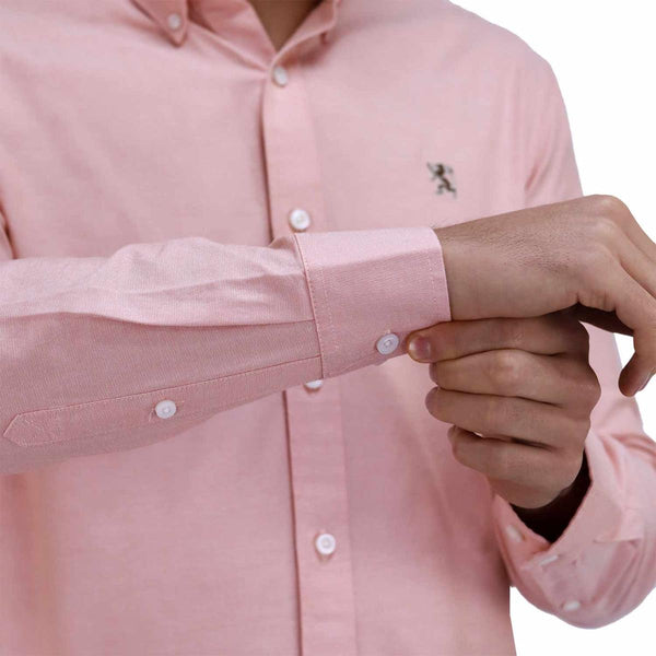 Cotton Oxford Long Sleeve Slim Embroidery Garment Wash Shirt