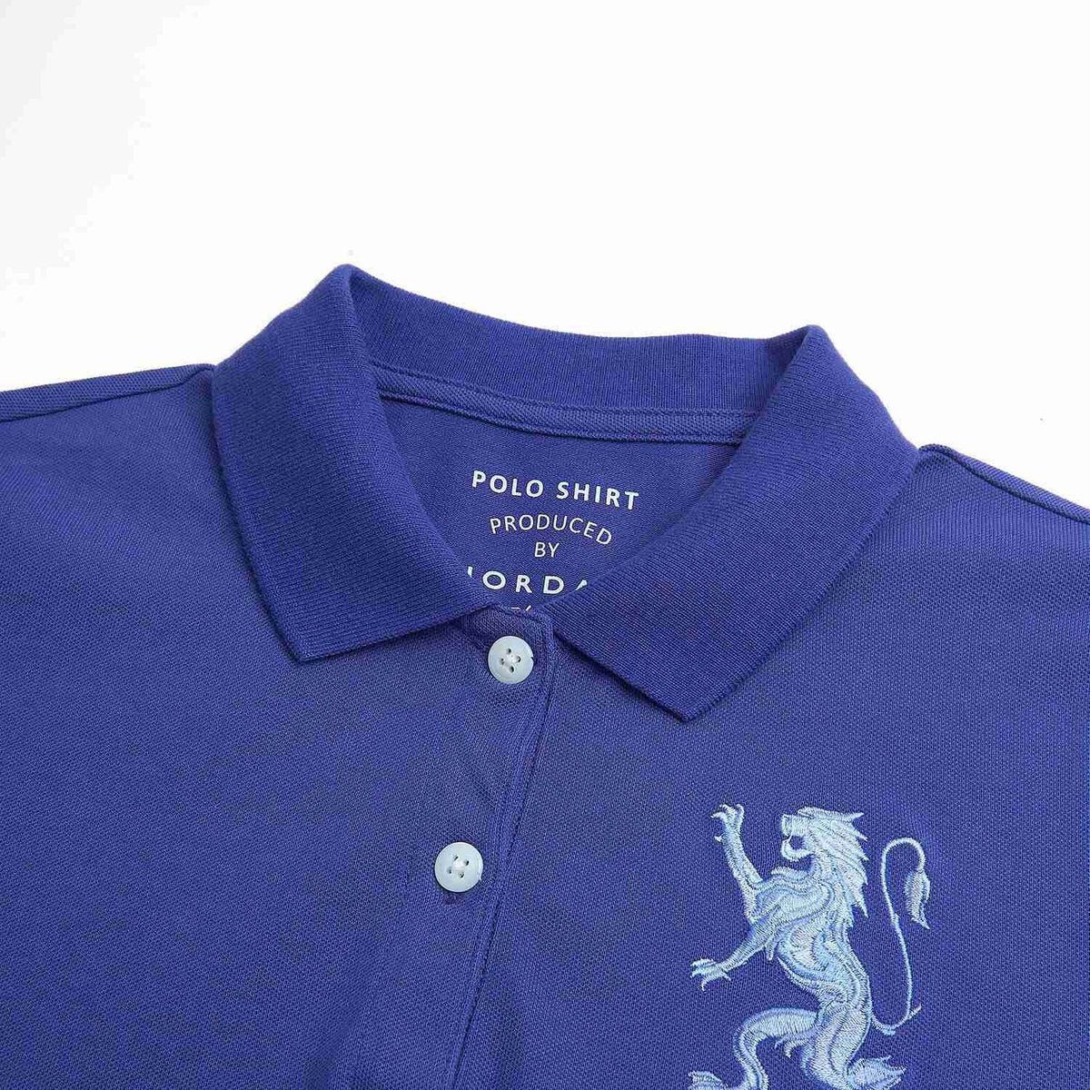 Men's Slim Fit 3D Lion Embroidery Lycra Pique Polo