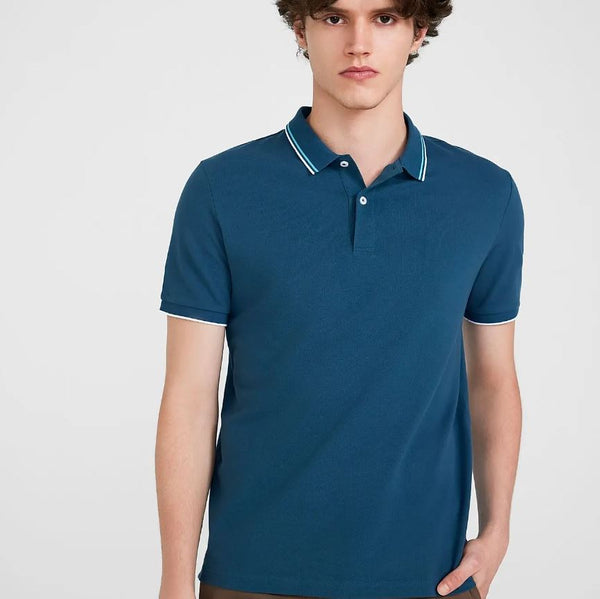 Cotton/Lycra Pique Knitted Collar Short Sleeve Tapered Solid Polo