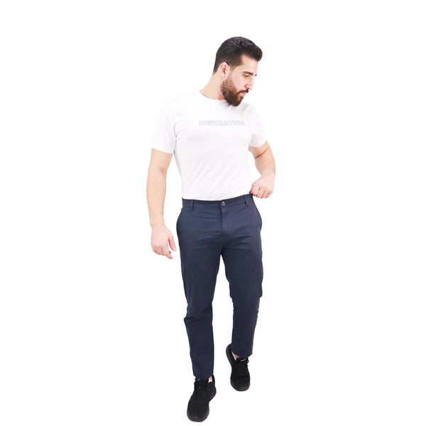 Cotton/Elastane Twill Low Rise Tapered Elastic Waist Khakis