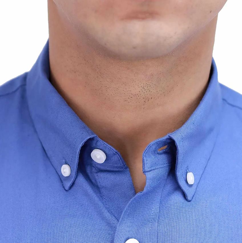 قميص قطني أكسفورد بأكمام طويلة وقصة ضيقة مطرزة، قابل للغسل