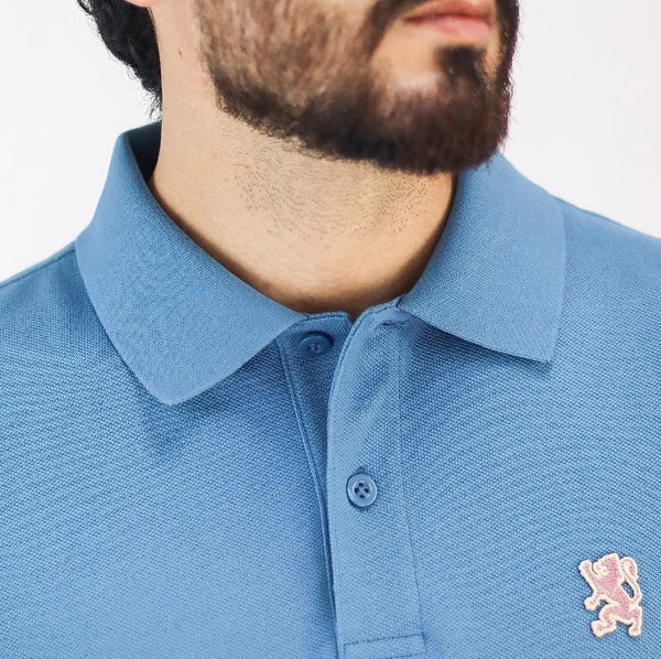 Cotton Pique Knitted Collar Short Sleeve Tapered Embroidery Polo (Solid Lion)