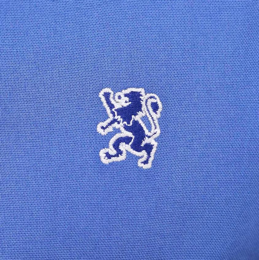 قميص قطني أكسفورد بأكمام طويلة وقصة ضيقة مطرزة، قابل للغسل