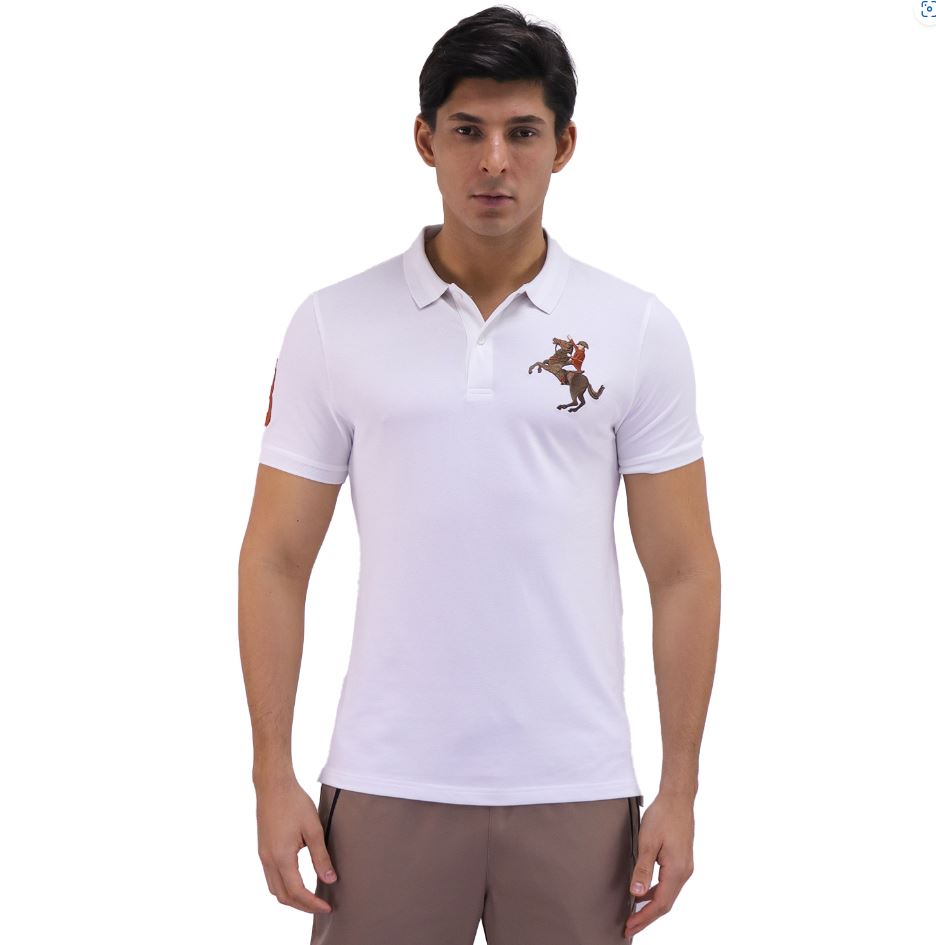 Cotton/Lycra Pique Knitted Collar Short Sleeve Slim Embroidery Bold Polo