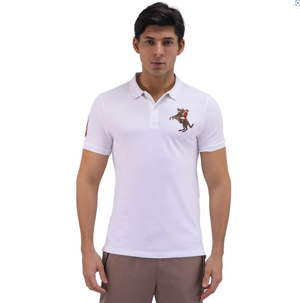 Cotton/Lycra Pique Knitted Collar Short Sleeve Slim Embroidery Bold Polo