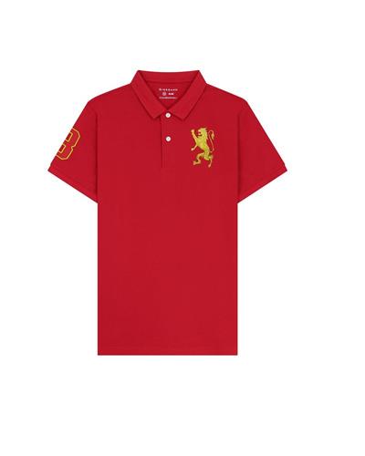 قميص بولو قصير الأكمام بتطريز جريء، مصنوع من القطن/ليكرا بيكيه، بياقة محبوكة