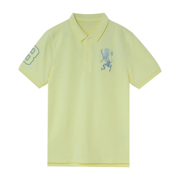 Cotton/Lycra Pique Flat Knitted Collar Short Sleeve Slim Embroidery Lion Polo